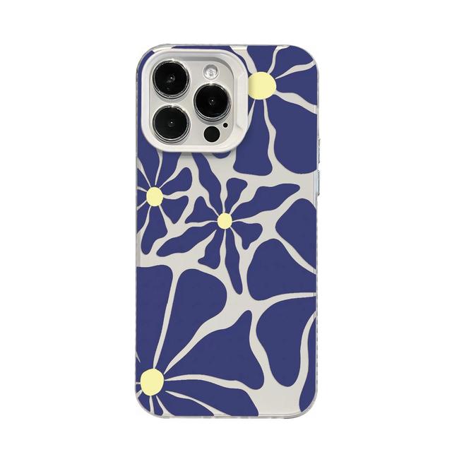 Minimalist Abstract Blue Flower Transparent Mobile Phone Case Ins Style Trendy Back Cover for iPhone 16 15 14 13 12 11 ProMax