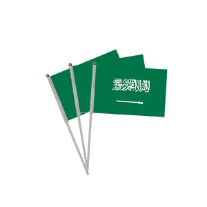 Bendera tangan Mini murah bendera genggam bendera Arab Saudi bendera tongkat dengan tiang plastik