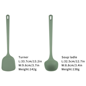 ชุดอุปกรณ์ครัวซิลิโคนเกรดอาหาร 2 ชิ้น สีเขียว เป็นมิตรกับสิ่งแวดล้อม ดีไซน์ตรง ช้อนและตะหลิวสำหรับทำซุป - Product Image 2
