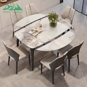 Luxury Italian Minimalist Sintered Stone Dining <b>Table</b>, Smart Extendable Round to Square <b>Table</b> for Small Apartments Xyl-cz041 Sma - Product Image 4