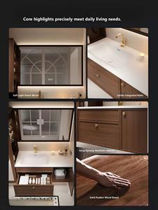 Mueble de Baño Moderno de Estilo Song de Mediados de Siglo con Lavabo de Cerámica, Montado en la Pared, de Madera de Caucho, con Almacenamiento para Uso en Hoteles y Villas - Product Image 3
