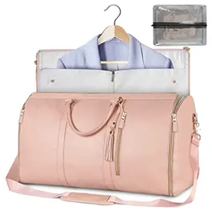 New Design Leather 2 In 1 Convertible Folding Shoes Compartment Luggage Duffle Garment Duffel Bag