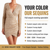 Robe Mini Asymétrique Moulante à Paillettes Personnalisée Col V Profond Manches Longues Froncée pour Femme – Vente en Gros Fabricant OEM