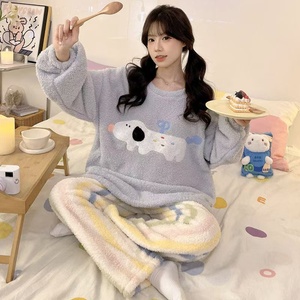 Set di indumenti da notte autunno e inverno <span class=keywords><strong>pigiama</strong></span> da donna <span class=keywords><strong>in</strong></span> <span class=keywords><strong>pile</strong></span> di corallo caldo manica lunga flanella Set di vestiti per la casa da ragazza carina - Product Image 2