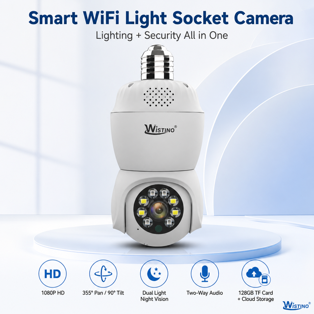 Wistino 2.4gWiFi 2MP Light Bulb Camera V380pro Detection Motion Alarm Two Way Voice Indoor Light Bulb Camera