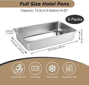 1/1 Durable Catering Full Size Hotel Gn Pan Metal Baking Pan Stainless Steel Steam Table Pan With Lid