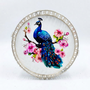 Bandeja Redonda Decorativa de Porcelana con Diseño Floral de Pavo Real para Servir en el Hogar, Comedor o Buffet - Product Image 1