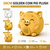 Peluche personnalisée avec logo de la marque Casino Golden Coin Pig, personnage en peluche sur mesure, cadeau promotionnel de Noël ODM