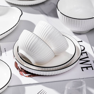 Black Edge Moon Shape Ceramic <b>Dinnerware</b> <b>Set</b> <b>for</b> Home Hotel Restaurant Dining Plates Bowls - Product Image 3