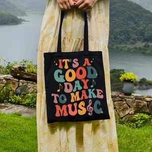 Bolsa de tela con diseño de notas musicales divertidas, ligera, de gran tamaño, regalo de cumpleaños para profesores y amigos, diseño de trabajo, es un <span class=keywords><strong>buen</strong></span> día, 35*40cm - Product Image 1