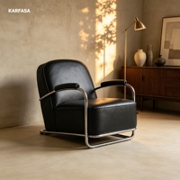 Fauteuil lounge tubulaire en acier et cuir, fauteuil Bauhaus avec base en acier chromé pour salon, bureau, hôtel
