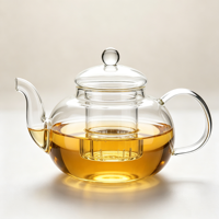 Théière ronde en verre borosilicate avec infuseur intégré, bec verseur et poignée – Vaisselle élégante pour la préparation de tisanes et de boissons à la maison