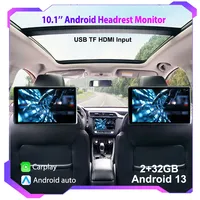 Moniteur de Repose-Tête de Voiture 10,1" HD 1280*800 Android 13 pour Sièges Arrière, Multimédia Apple CarPlay Lumières Ambiantes BT SD