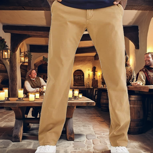 Men's Pirate Pants for Cosplay-Plus Size 3XL Straight Twill Woven <b>Linen</b>/Cotton Casual Trouser - Product Image 2