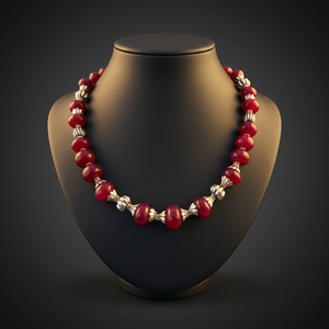 Elegante Collar de Cuentas de Coral Rojo para Mujer, Chapado en Plata, Aleación de Cobre, Forma Redonda, Joyería de Moda - Product Image 1