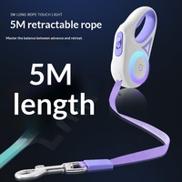 Laisse pour chien rétractable en nylon de luxe avec poignée confortable et lumière LED, antidérapante, pour chiens de petite et moyenne taille, promenade nocturne