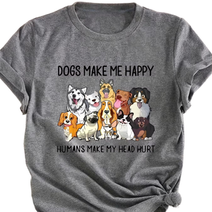 Camiseta de Punto de Manga Corta con Cuello Redondo y Estampado de Letras de Perro de Dibujos Animados para Mujer, Estilo Casual y a la Moda - Product Image 1