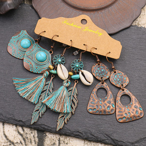 Fashion Jewelry Bohemia <b>Drop</b> Earrings Alloy Antique <b>Bronze</b> Plated Women's Party Dangle Earrings Geometric Pattern Set - Product Image 3