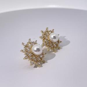 Tianyu GEMS วินเทจฝรั่งเศสสไตล์ศาลหรูหราทองเหลืองชุบทองดอกทานตะวันและต่างหูมุก - Product Image 5