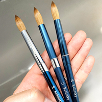 Nouvelle brosse à ongles ovale en poils de Kolinsky de luxe, bleu foncé mat, grande taille, manche en métal, stylo professionnel pour poudre acrylique de manucure