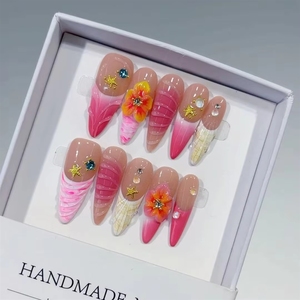 <span class=keywords><strong>Poudre</strong></span> magique effet miroir Lapis Lazuli blanc, blanc pur, doré, nacré, classique et élégant, <span class=keywords><strong>ongles</strong></span> press-on faits main - Product Image 2