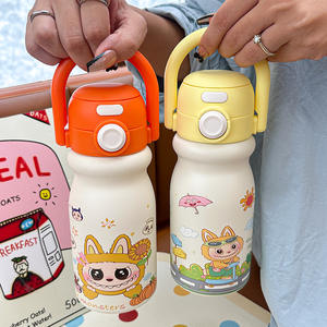 Cartoon Handle Insulated <b>Water</b> <b>Bottle</b> 500Ml Portable <b>Childrens</b> Vacuum Flask Stainless Steel Straw Cup Student Dual Drinking - Product Image 4