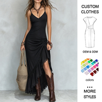 Nouvelle Collection Robe Longue Bohème à Bretelles, en Tricot avec Empiècements en Dentelle, Col en V, Bretelles Délicates, Robe de Soirée Cintrée à la Taille