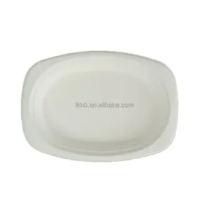 Food Grade Microwave Refrigerator Safe Biodegradable Compostdable Sugar Cane Pulp Oval Plate Cake Tray Oval Plate