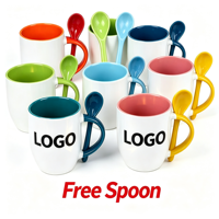 Vente en gros de tasses à sublimation en céramique blanche de 11 oz, tasse blanche avec cuillère, tasse bicolore, tasse à transfert thermique, logo personnalisé