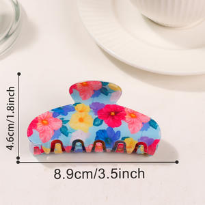 Pince à cheveux carrée en plastique motif floral grande taille pour femme, nouveau style, pince requin pour l'arrière de la tête, 9 cm, imprimé couleur - Product Image 6