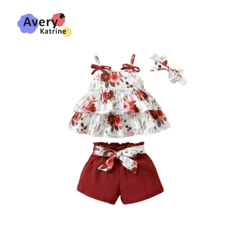 Sleeveless Strapless Flower Bow Top Dress Baby Little kids Toddle Girls Fashion clothes Printing Skirt Shorts 2 Piece Set