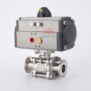 Food Grade Hygienic Sanitary Stainless Steel Tri Clamp Pneumatic Actuator Control Ball Valve 3-Piece