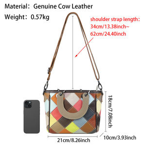 AndoBag Genuine Leather Handbag <b>for</b> <b>Women</b> Color Stitching Plaid Crossbody Shoulder <b>Bags</b> Fashion <b>for</b> <b>Womens</b> <b>Bucket</b> Handbag 1816 - Product Image 4