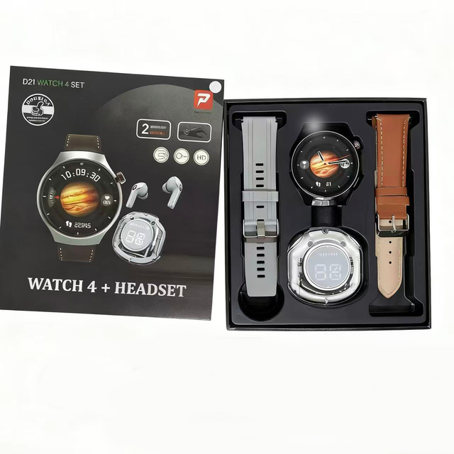 D21 Watch 4 Set 2IN1 Fashion Round Relojes Smart Watch 2 bands D21 watch with earbud for Man Woman