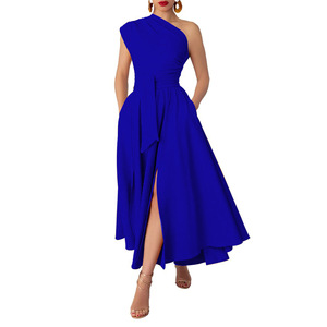 Exclusivo para el verano, moda novedosa, gasa para mujer, lentejuelas, sin mangas, cuello Diagonal, Color sólido, cintura ajustada, Trompeta/sirena - Product Image 4