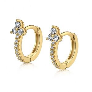 Dylam Tiny <b>Cute</b> Design Women Sterling Silver 18K Gold Plating Flower Shape 5A Grade Zirconia Hoop <b>Earrings</b> - Product Image 1