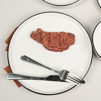 Service de table en grès blanc avec bords noirs, 16 pièces, vaisselle ronde avec bols et assiettes, vaisselle lisse à vendre