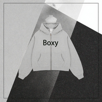 Hoodie d'automne coupe boxy oversize à double fermeture éclair, doublé, uni, écologique, respirant, personnalisé, en coton 100% épais 400 g/m², coupe courte