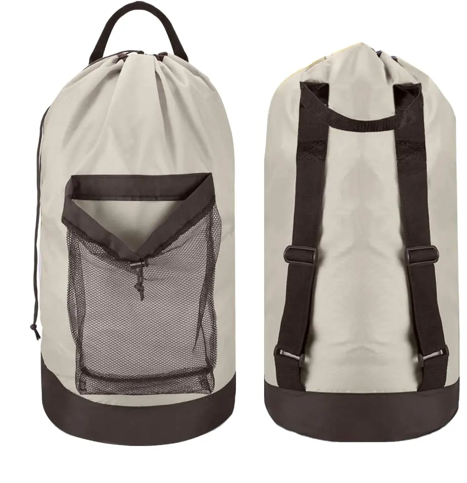 Laundry Bag Pocket Durable Nylon Backpack Clothes Hamper Bag with Shoulder Straps Mesh 4~16 OZ Organic Cotton Drawstring Bag
