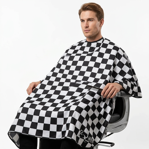 Cape de barbier personnalisée à motif à carreaux noir et blanc, tissu imperméable et résistant aux plis, cape de coiffure professionnelle - Product Image 6