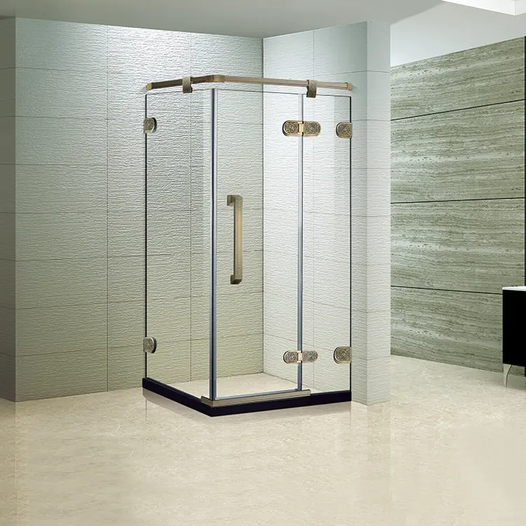 KMRY-eliminador de superficies de bronce, vidrio templado clásico sin marco en forma de L con bisagras para esquina de baño y ducha (KK3329)