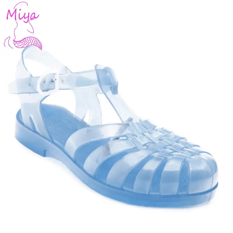 HD-50 Custom logo Jelly Crystal PVC flat sandals ladies transparent see through Roman hollowed out closed toe gladiator sandals