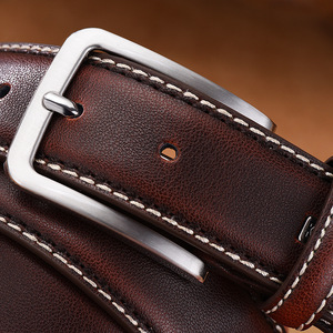 Ceinture pour homme en cuir de vache, marron foncé, boucle rectangulaire argentée, style formel, durable, Tiyo, 3,8 cm, fabrication Wenzhou - Product Image 3