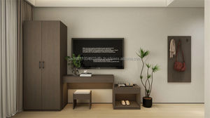 Ensemble de meubles de chambre d'hôtel 3 étoiles à prix abordable : Lit king-size en bois avec tête de lit, canapé, tables de chevet, meuble TV et armoire pour chambre complète - Product Image 4