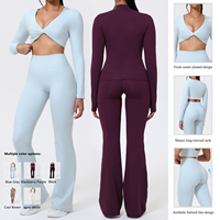 Ensemble de yoga personnalisé pour femme grande taille : soutien-gorge, pantalon évasé, veste à manches longues, taille haute, effet push-up, très extensible pour la gym, le sport et l'entraînement