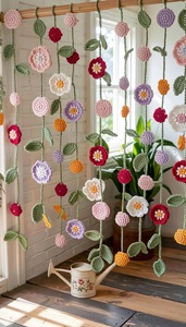 Tenda <span class=keywords><strong>a</strong></span> <span class=keywords><strong>Fiori</strong></span> di Glicine all'Uncinetto Fatta <span class=keywords><strong>a</strong></span> Mano, Decorazione Moderna per Finestre e Porte, Lunghezza Personalizzabile, Stile Fatato per Cameretta - Product Image 3