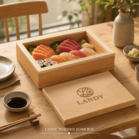 Plateau à sushi japonais en bois avec couvercle, rectangulaire, en bois massif, pour restaurant, hôtel, barbecue, boîte de service pour viande