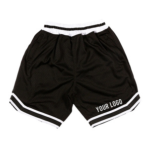 Shorts en maille noire classiques avec bandes latérales blanches, taille élastique, logo d'équipe personnalisé, shorts décontractés grande taille - Product Image 1