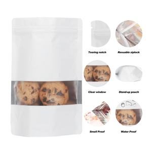 Bolsas de Papel Kraft Biodegradables Pre-Hechas con Cierre Ziplock, Doypack Personalizadas, Blancas, con Ventana - Product Image 1