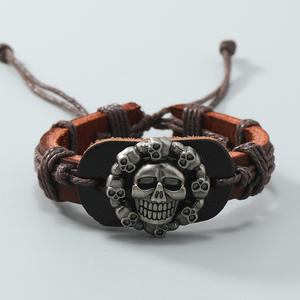 Punk Männer Frauen Leder Armband Braun Hip Hop Schmuck Vintage Accessoires Steampunk Schädel Handmade Charm Armbänder Armreif - Product Image 2
